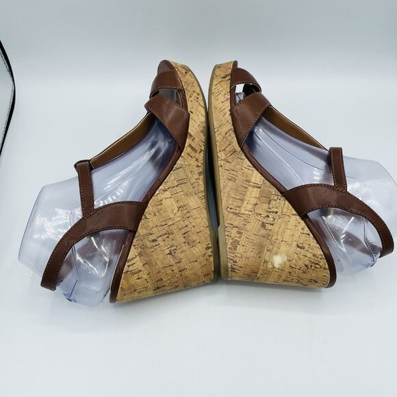 Franco Sarto Shoes Womens Size 10 M Brown Milby Cork Wedge Sandals T-Strap - Picture 12 of 14